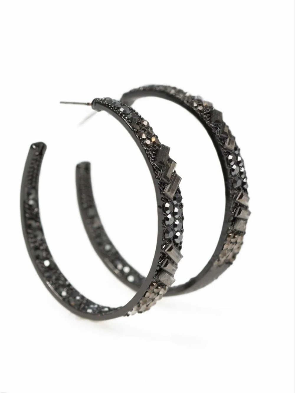 Black Crystal-Accent Hoop Earrings - Women Jewelry